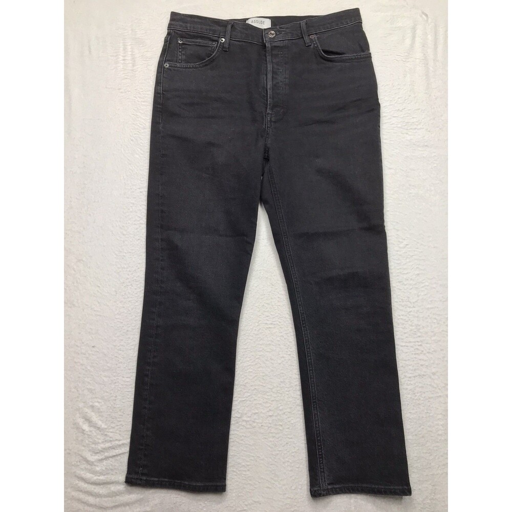 AGOLDE Riley Crop Jean Women 29 (32X26 fit) Black Button Fly Stretch Dark